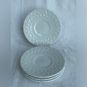 Tabletops Unlimited White Quilt Nread Deasert Plates 6.25” Embossed Harlequin 4
